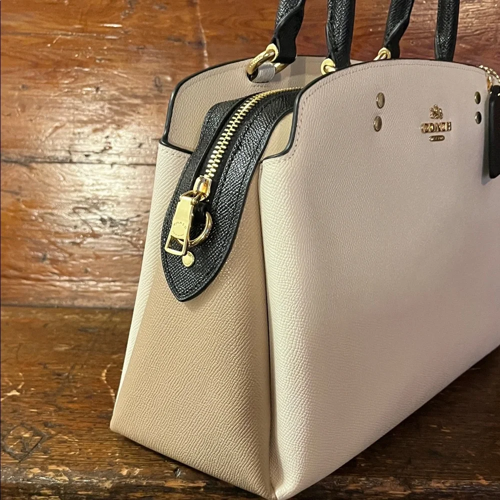 Coach Lillie Satchel in Colorblock Black Tan Chalk Carryall